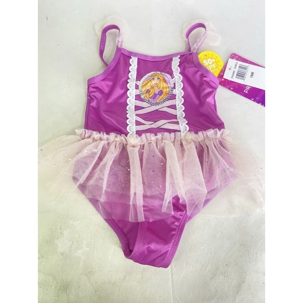 Disney Tangled Rapunzel Tutu One Piece Swimsuit Swimwear Girls Size 18 Months